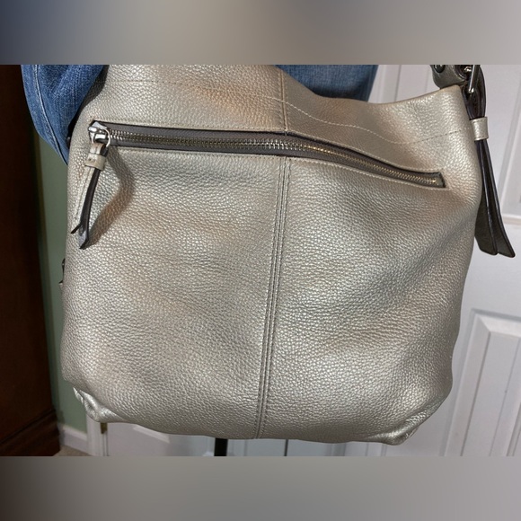 Coach metallic in soft neutral hobo bag. Zip top and side. Adjustable strap. - Picture 2 of 12